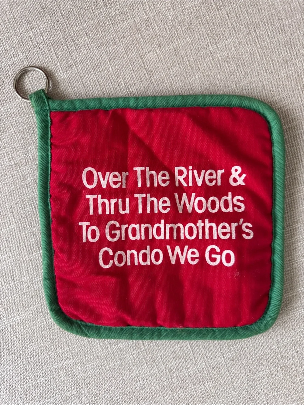 Grandma Potholder with 'Over The River' Text